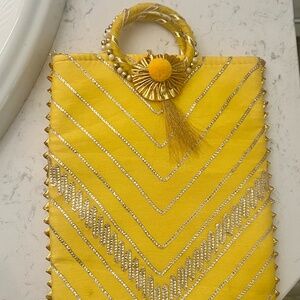 Gold &Yellow Hamdbag Fabric Indian Ethnic Saree Hsndbag